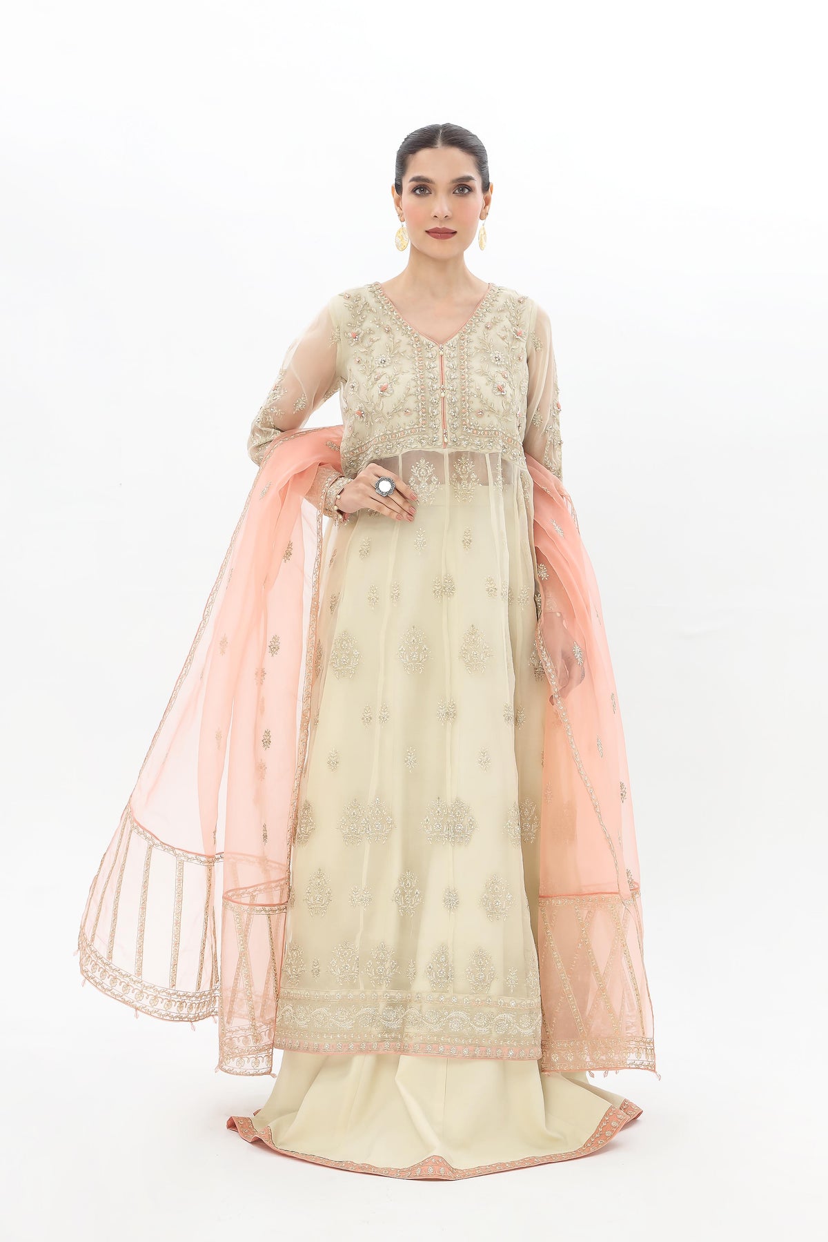 3 Piece Organza Embroidered Suit (AW0008)