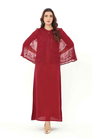 1 Piece  Raw Silk Embroidered CapeDress (AP0032)