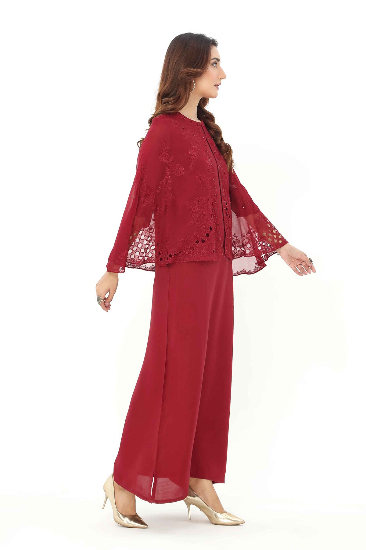 1 Piece  Raw Silk Embroidered CapeDress (AP0032)