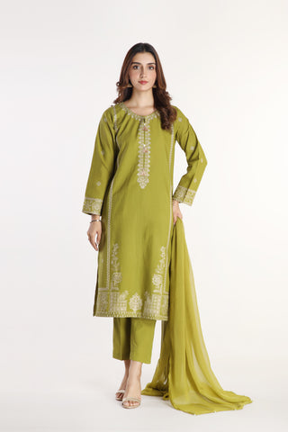 3 Piece Slub Khaddar Embroidered Suit (BA0042)