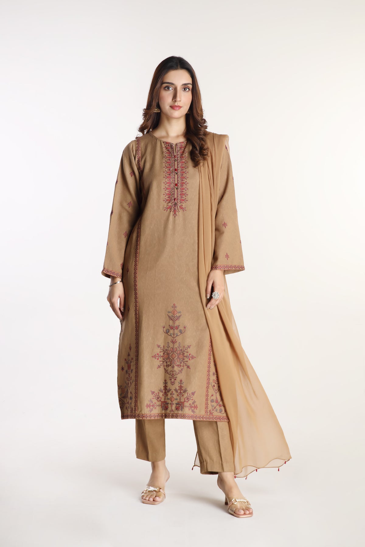 3 Piece Cotton Karandi Embroidered Suit (BA0044)