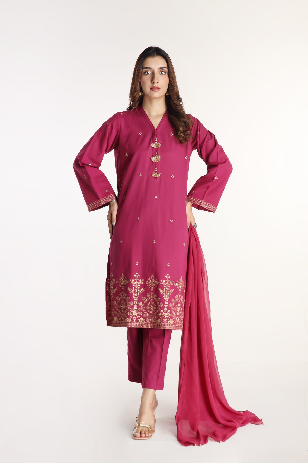 3 Piece Slub Khaddar Embroidered Suit (BA0048)