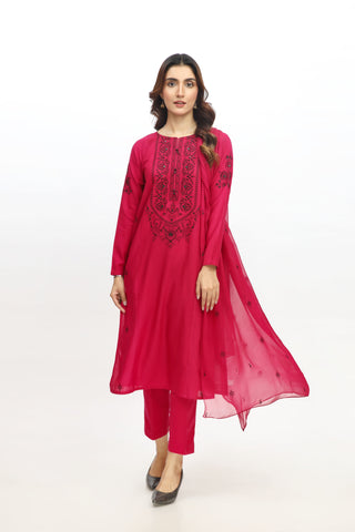 3 Piece Slub Khaddar Embroidered Suit (BA0054)