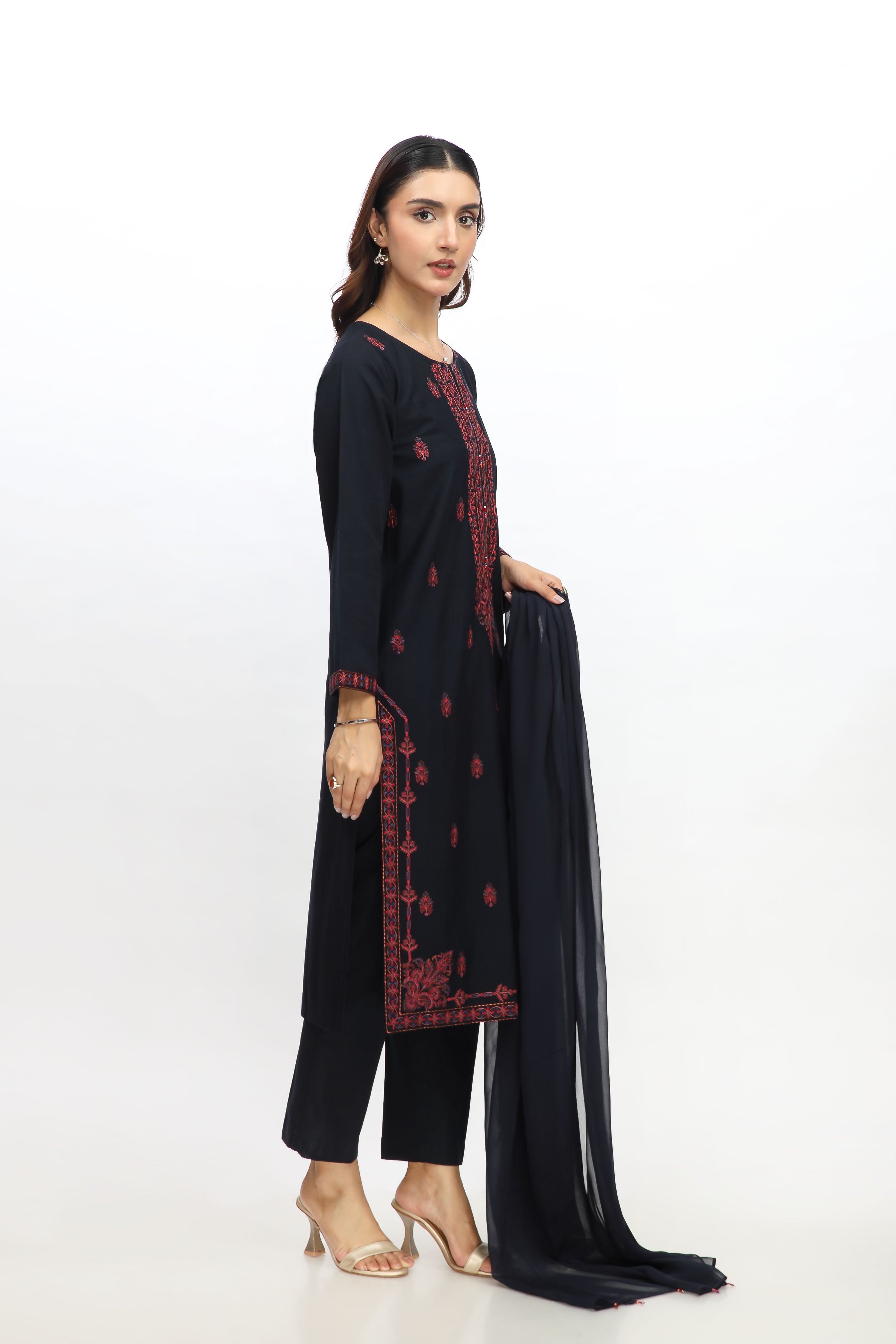 3 Piece Slub Khaddar Embroidered Suit (BA0062)