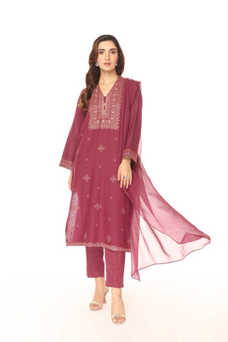 3 Piece Cotton Karandi Embroidered Suit (BA0085)