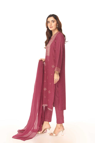 3 Piece Cotton Karandi Embroidered Suit (BA0085)