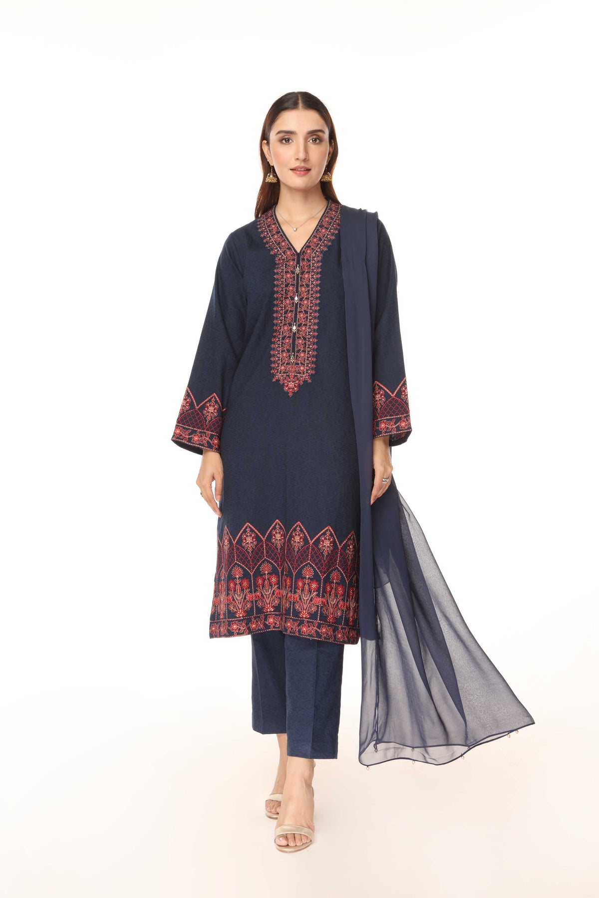 3 Piece Cotton Karandi Embroidered Suit (BA0095)