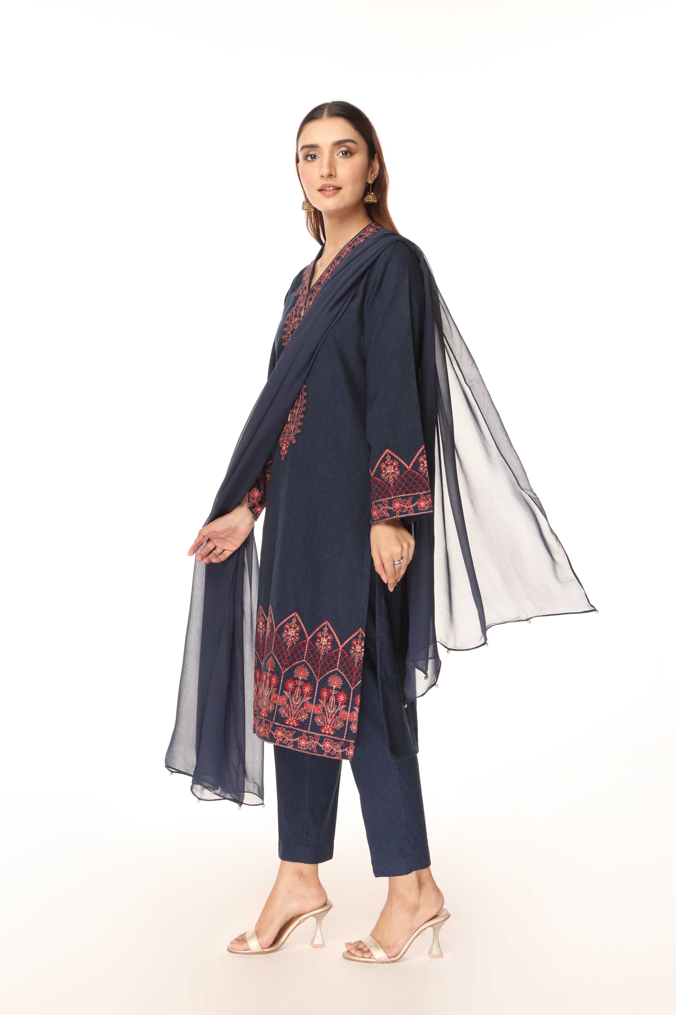 3 Piece Cotton Karandi Embroidered Suit (BA0095)