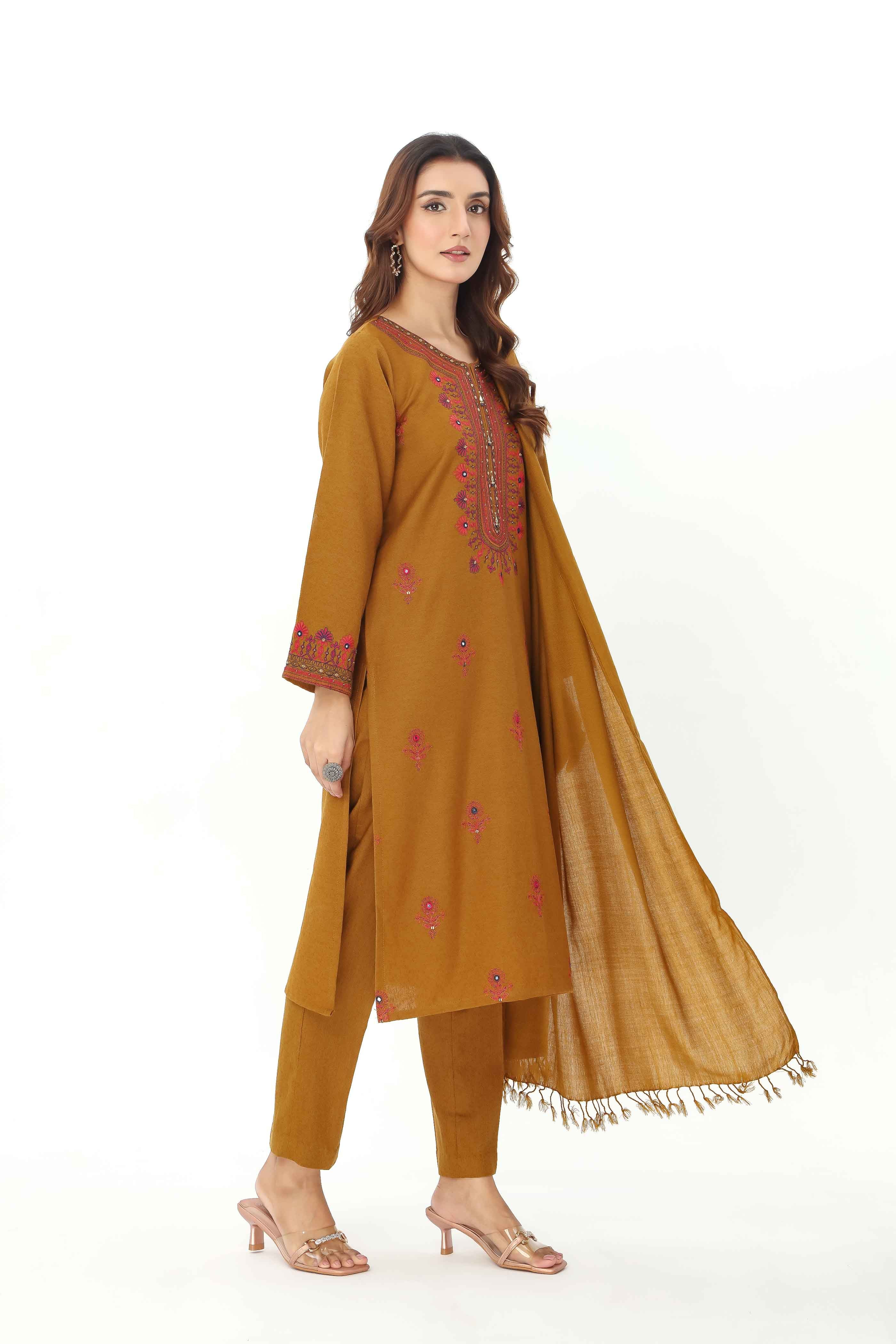 3 Piece Cotton Karandi Embroidered Suit (BA0108)