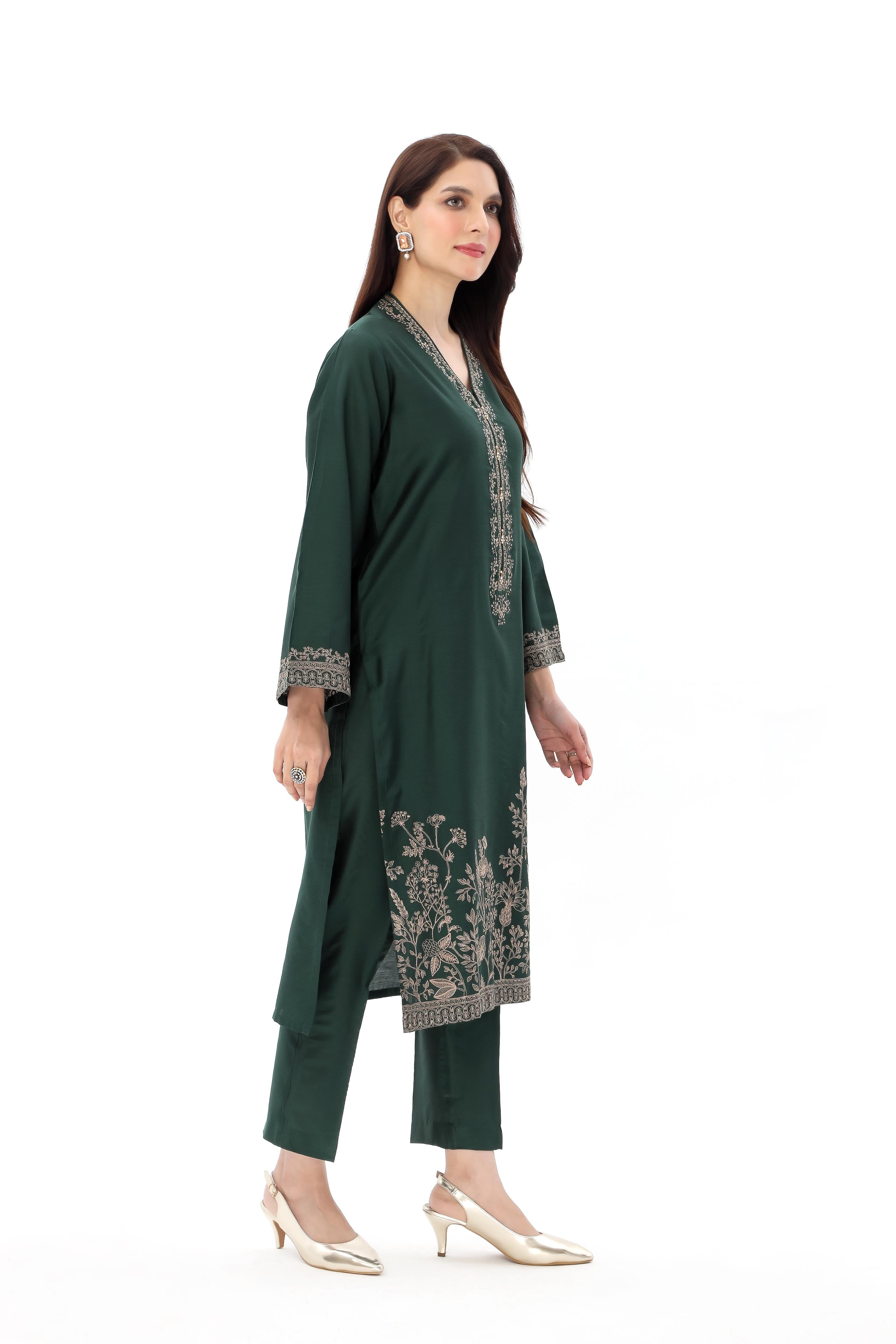 2 Piece Cotton Silk Embroidered Suit (BA0110)