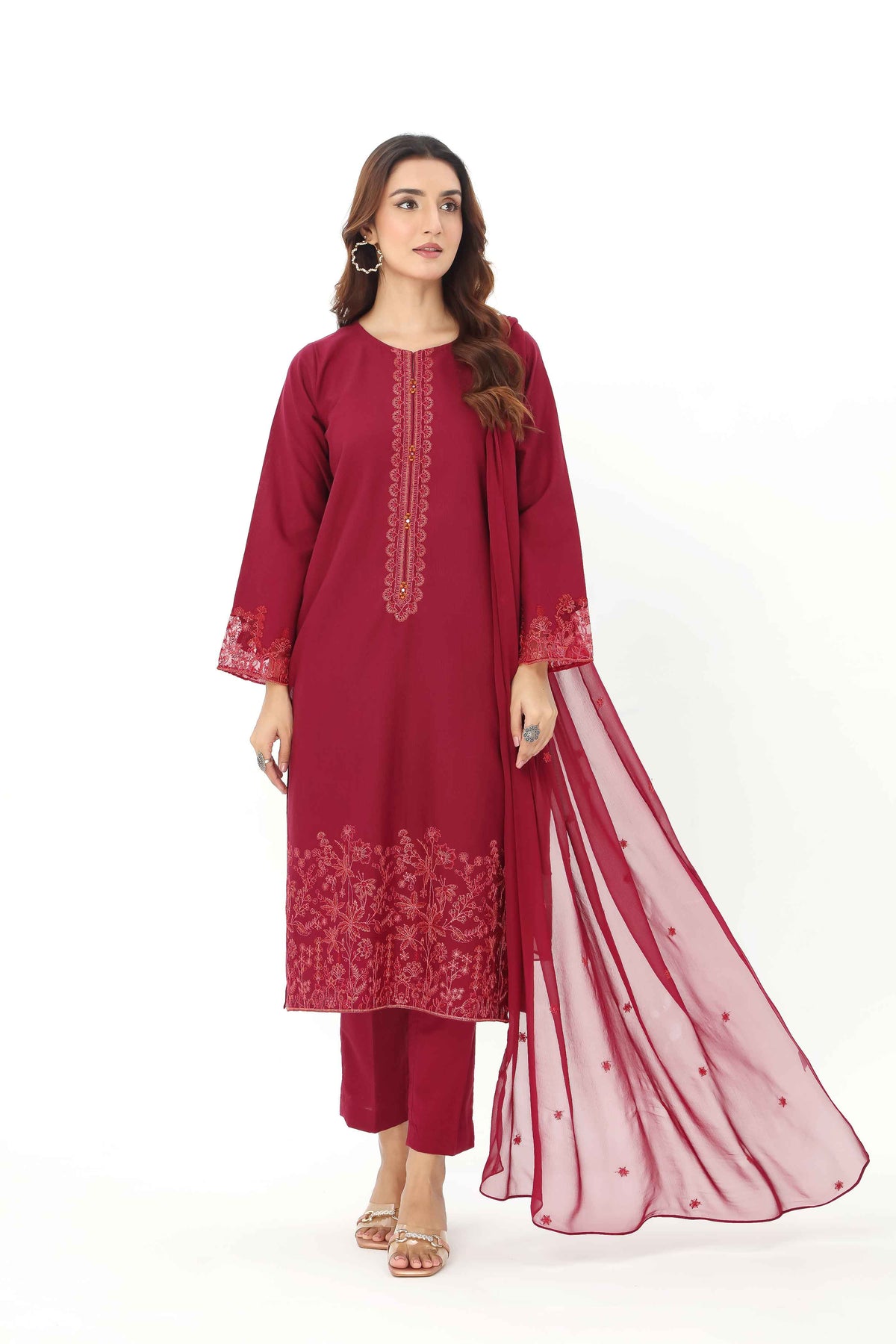 3 Piece Slub Khaddar Embroidered Suit (BA0120)