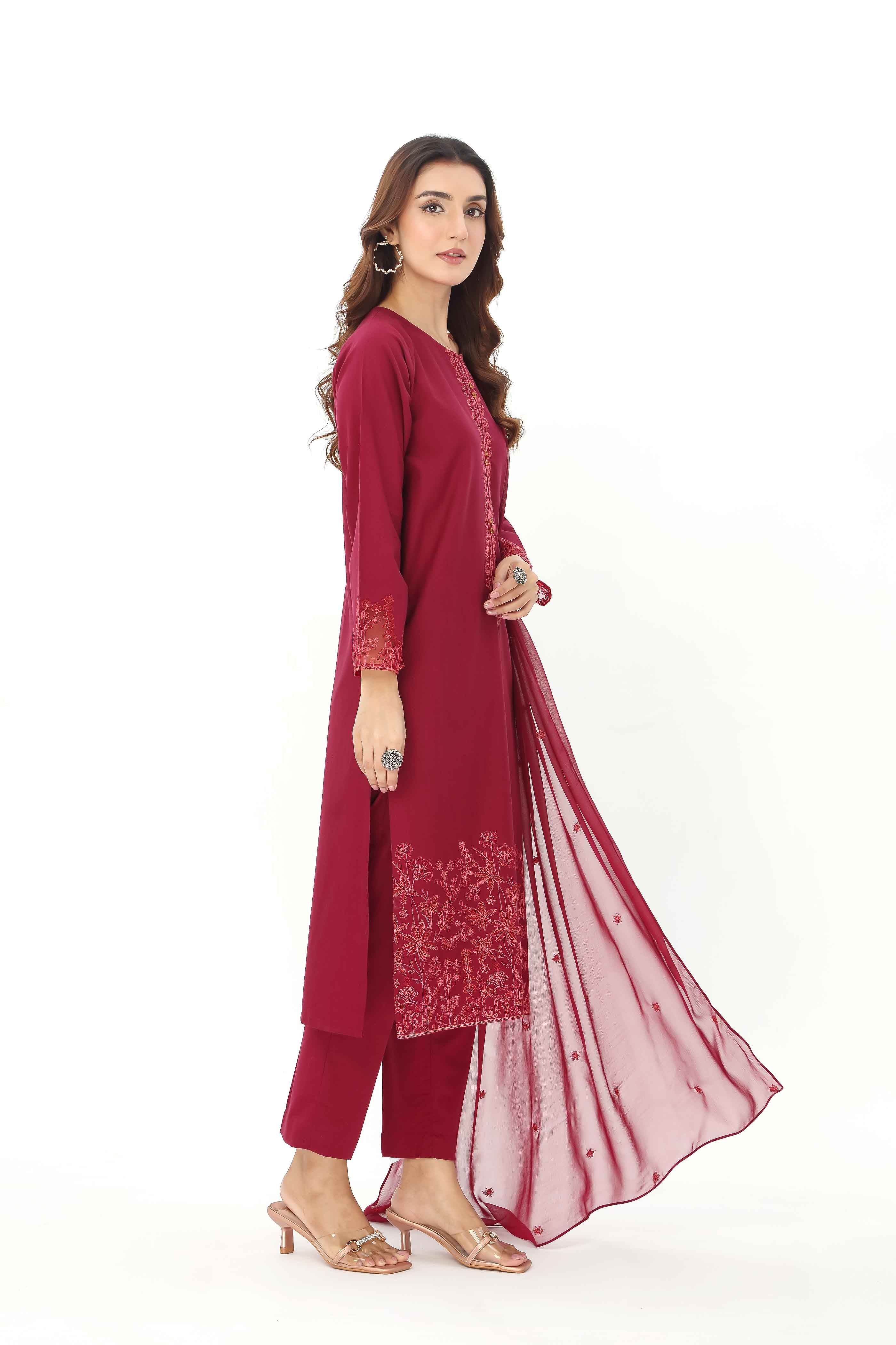 3 Piece Slub Khaddar Embroidered Suit (BA0120)