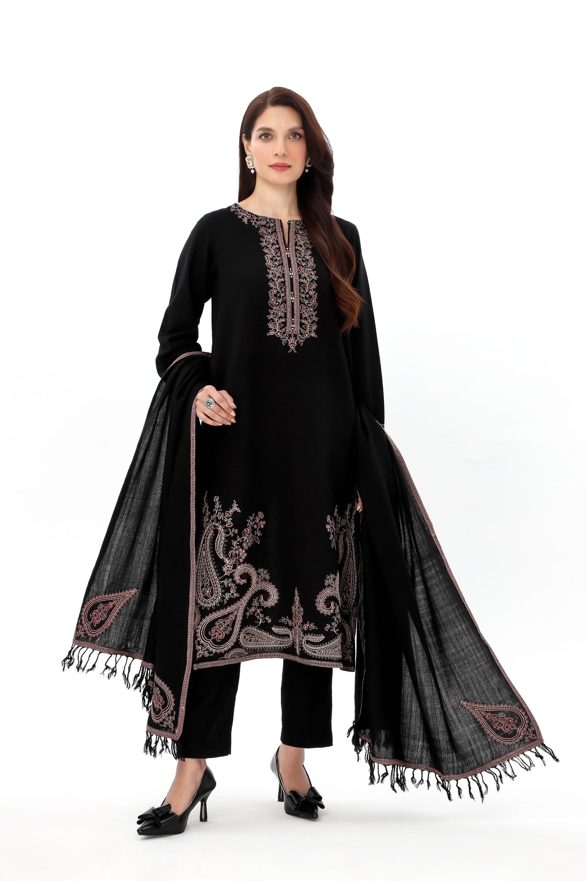 3 Piece Cotton Karandi Embroidered Suit (BA0131)