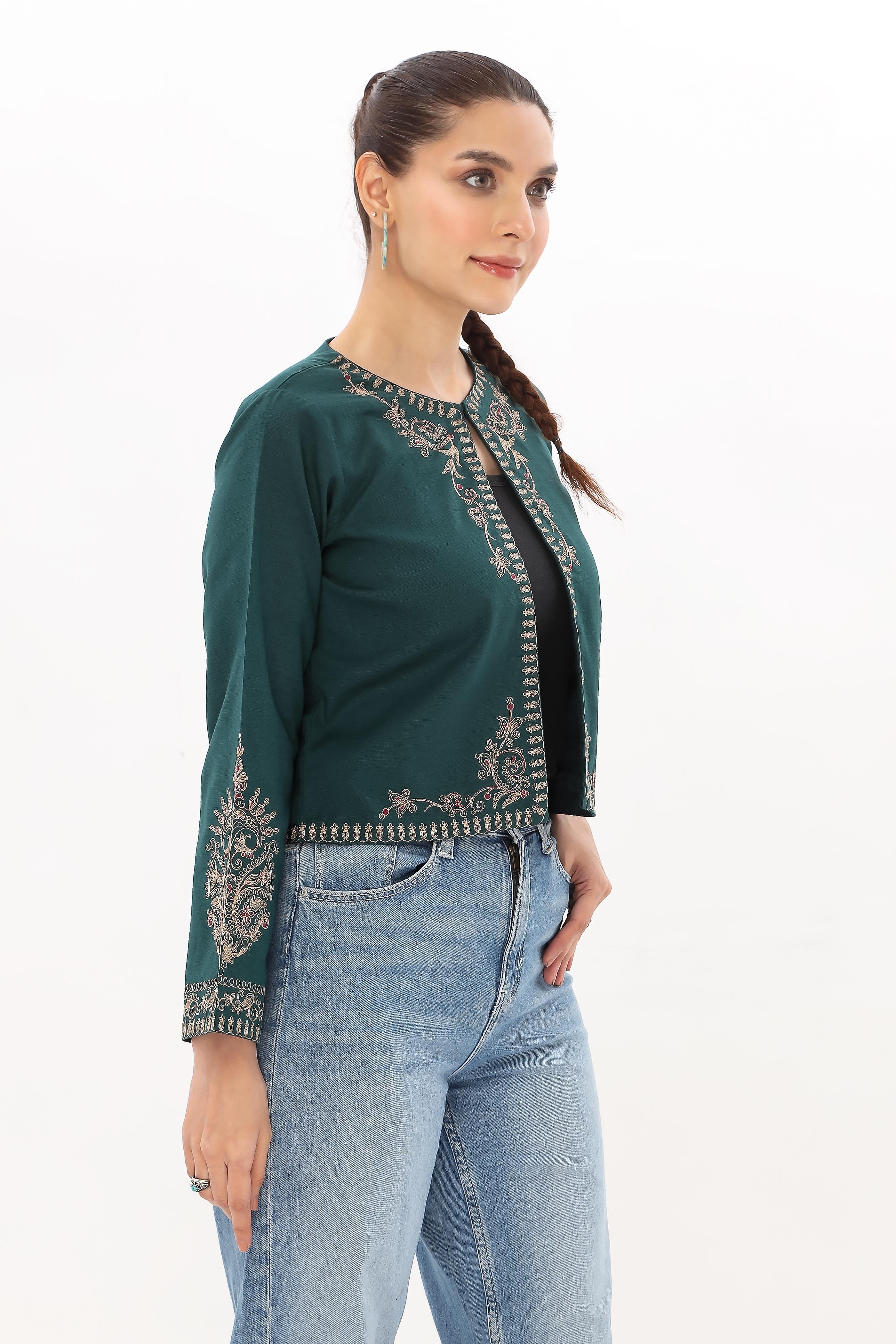 1 Piece Slub Khaddar Embroidered Jacket (BE0031)