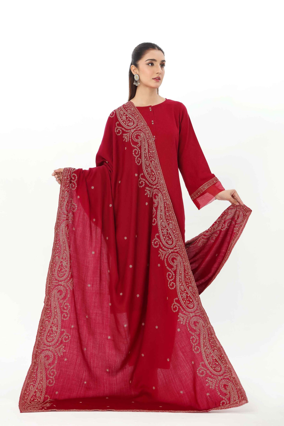 1 Piece Semi Pashmeena Embroidered Shawl (BS0020)