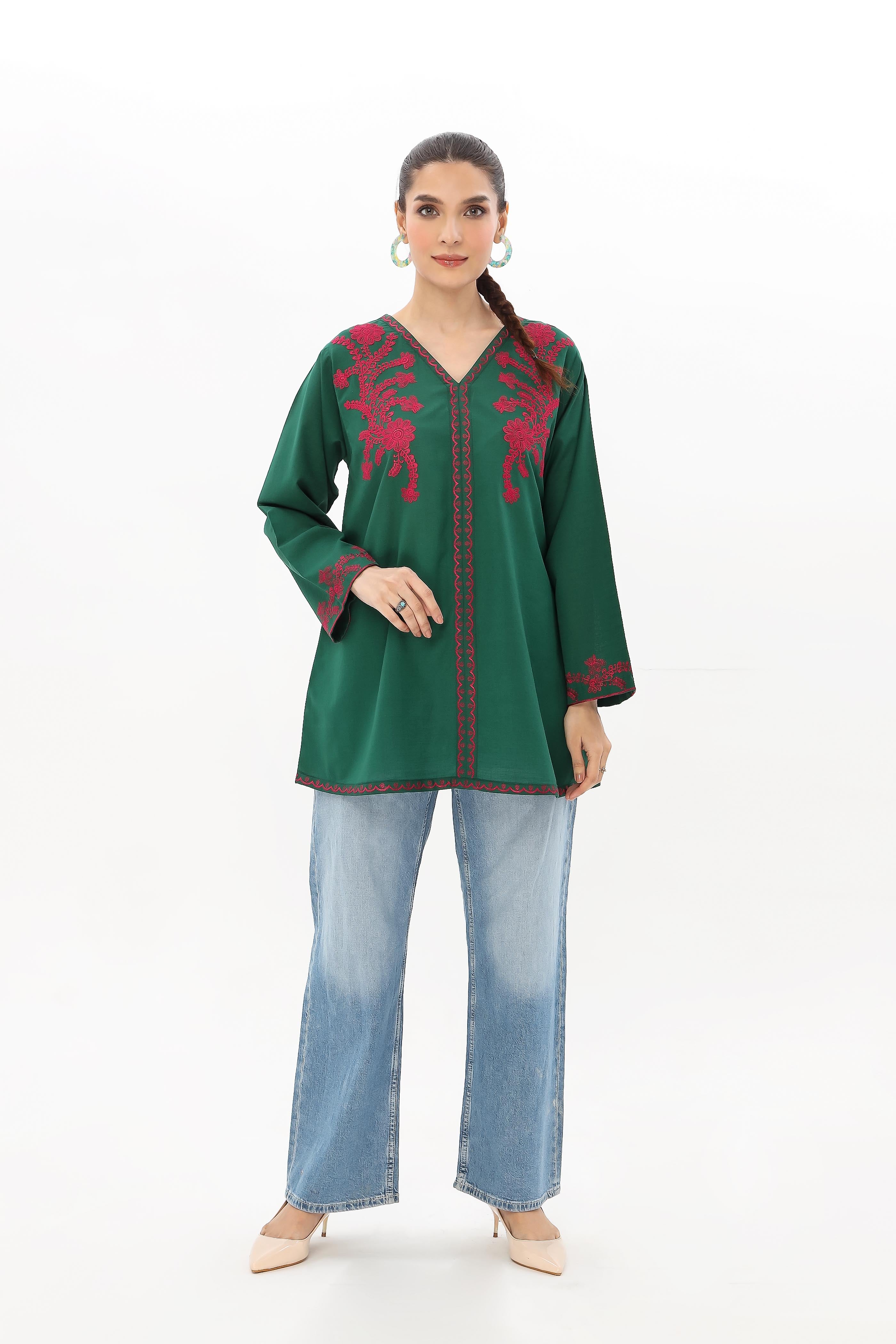 1 Piece Slub Khaddar Embroidered Shirt (BZ0118)