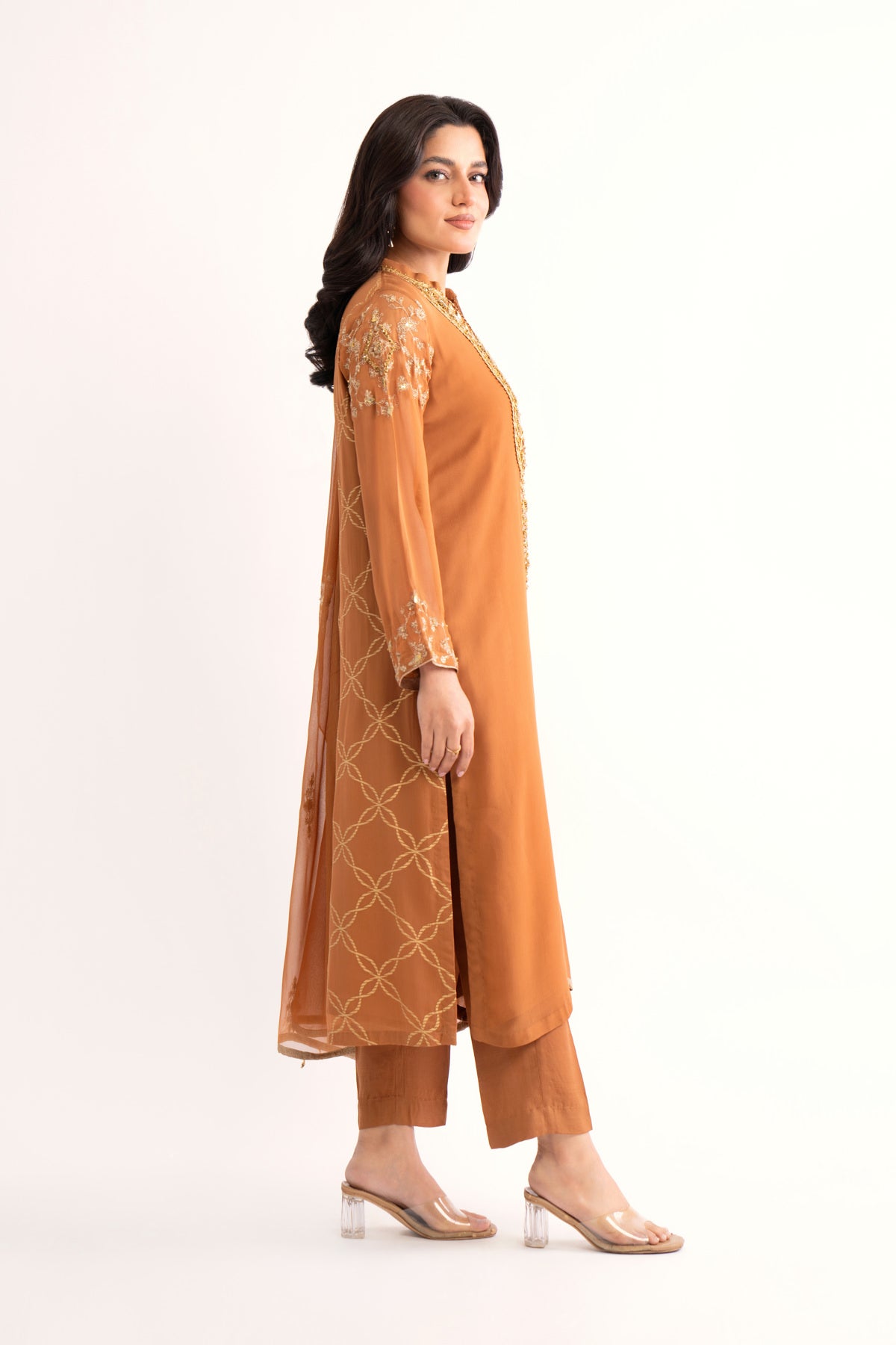 3 Piece Golden Embroidered Suit (AP0048)