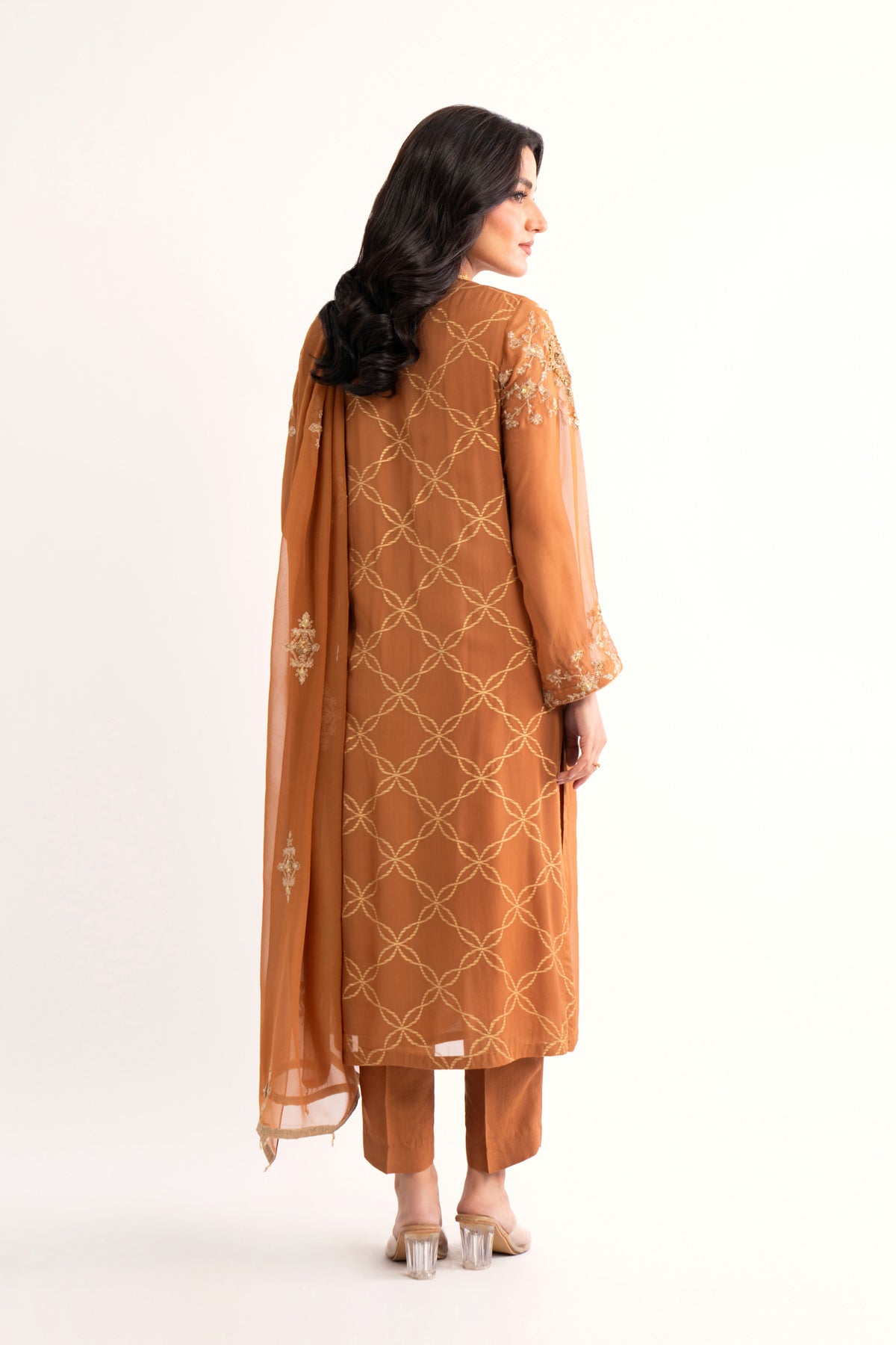 3 Piece Golden Embroidered Suit (AP0048)