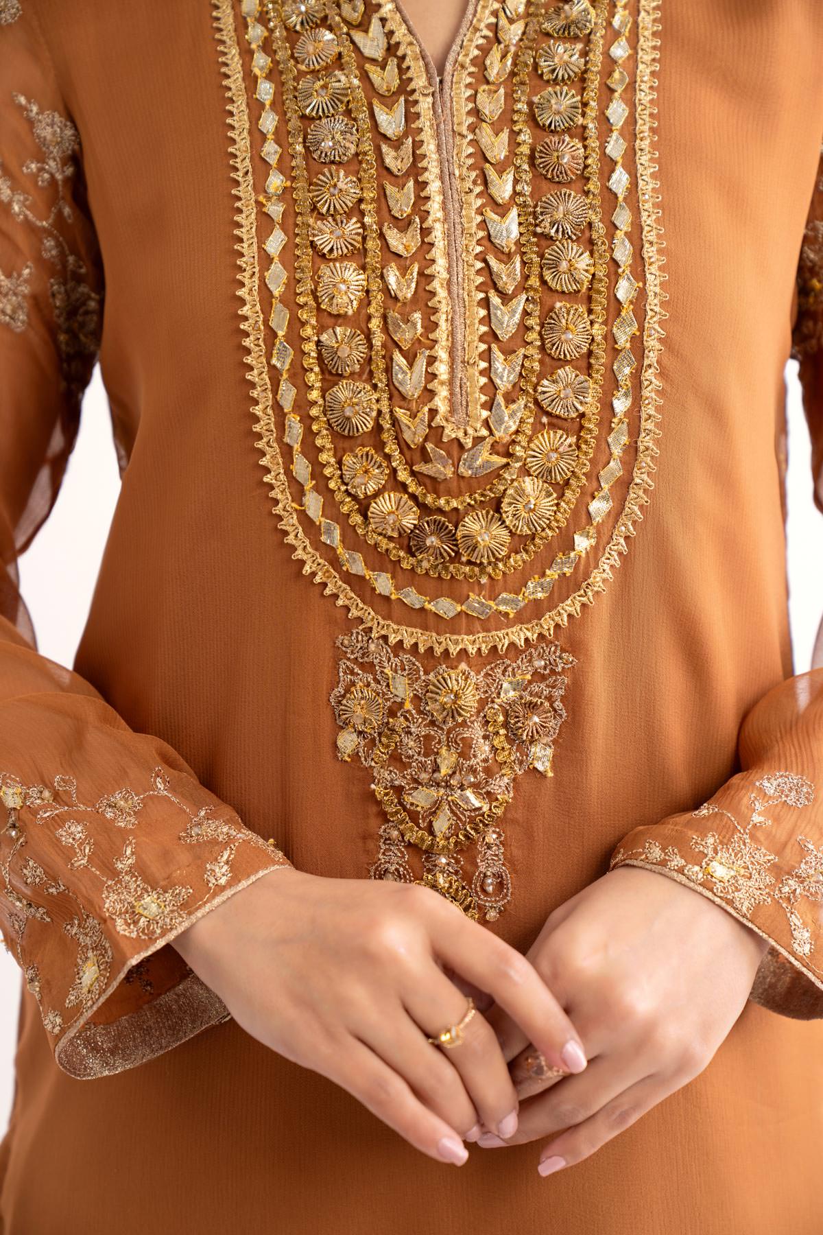 3 Piece Golden Embroidered Suit (AP0048)