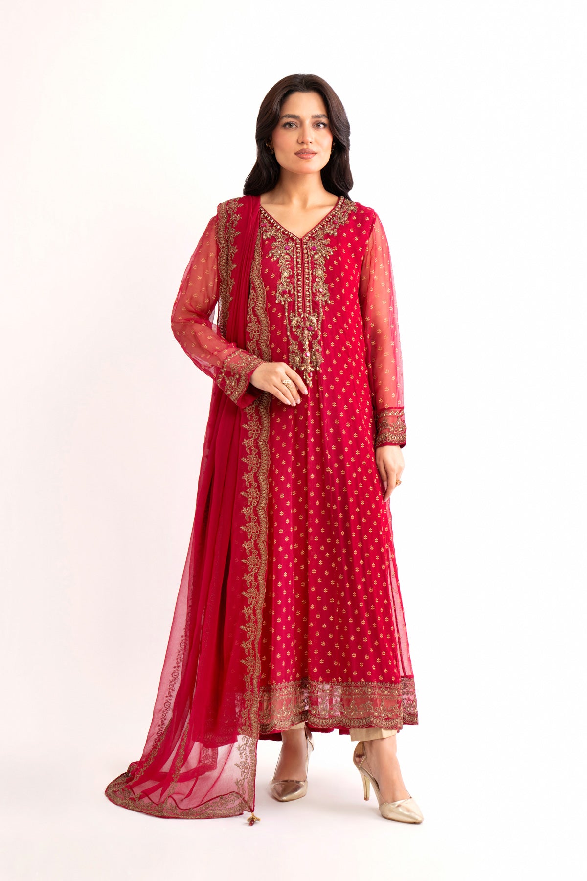 2 Piece Deep Pink Embroidered Suit (AP0049)