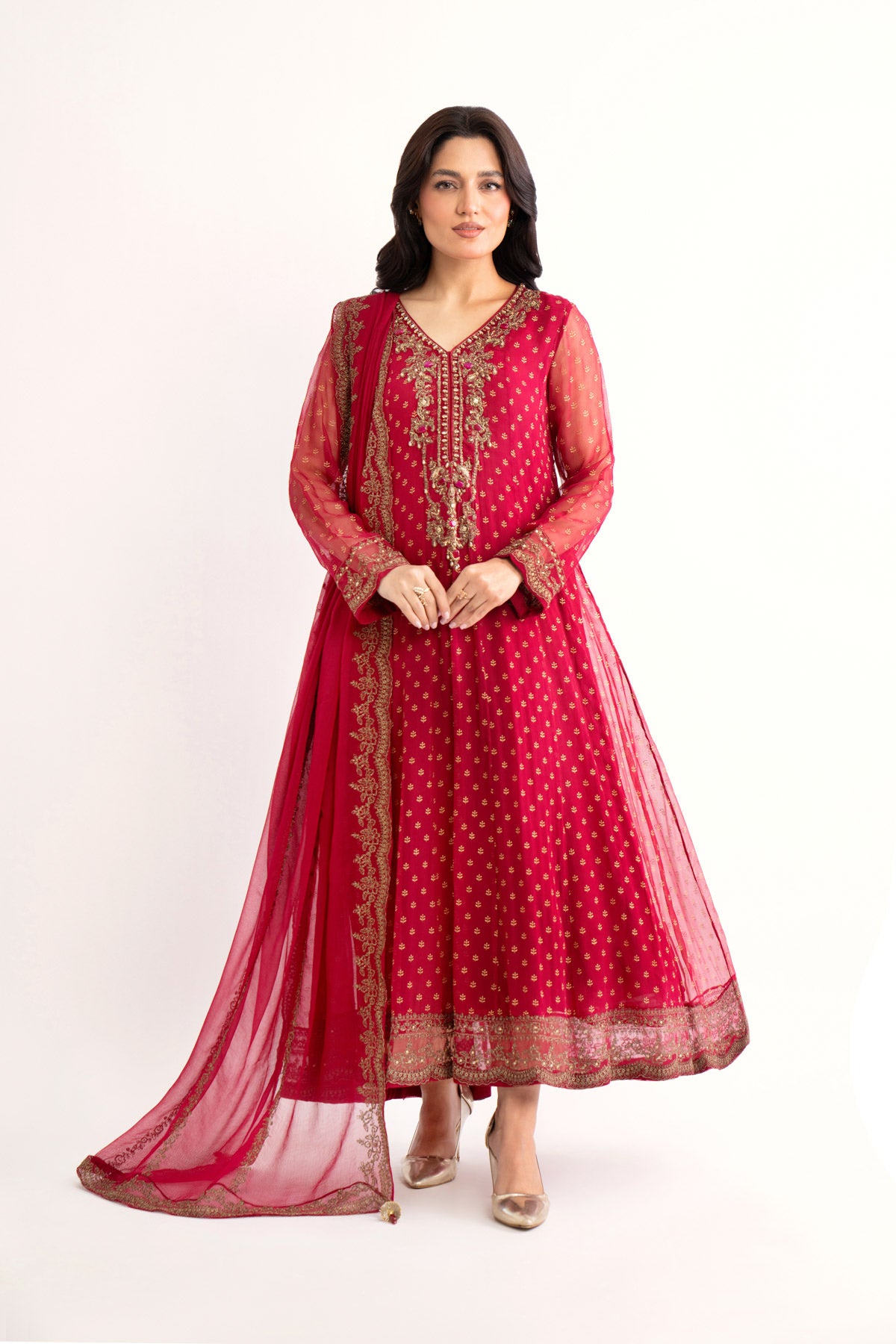 2 Piece Deep Pink Embroidered Suit (AP0049)