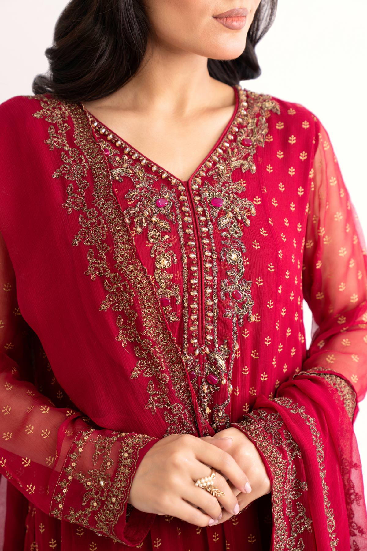 2 Piece Deep Pink Embroidered Suit (AP0049)