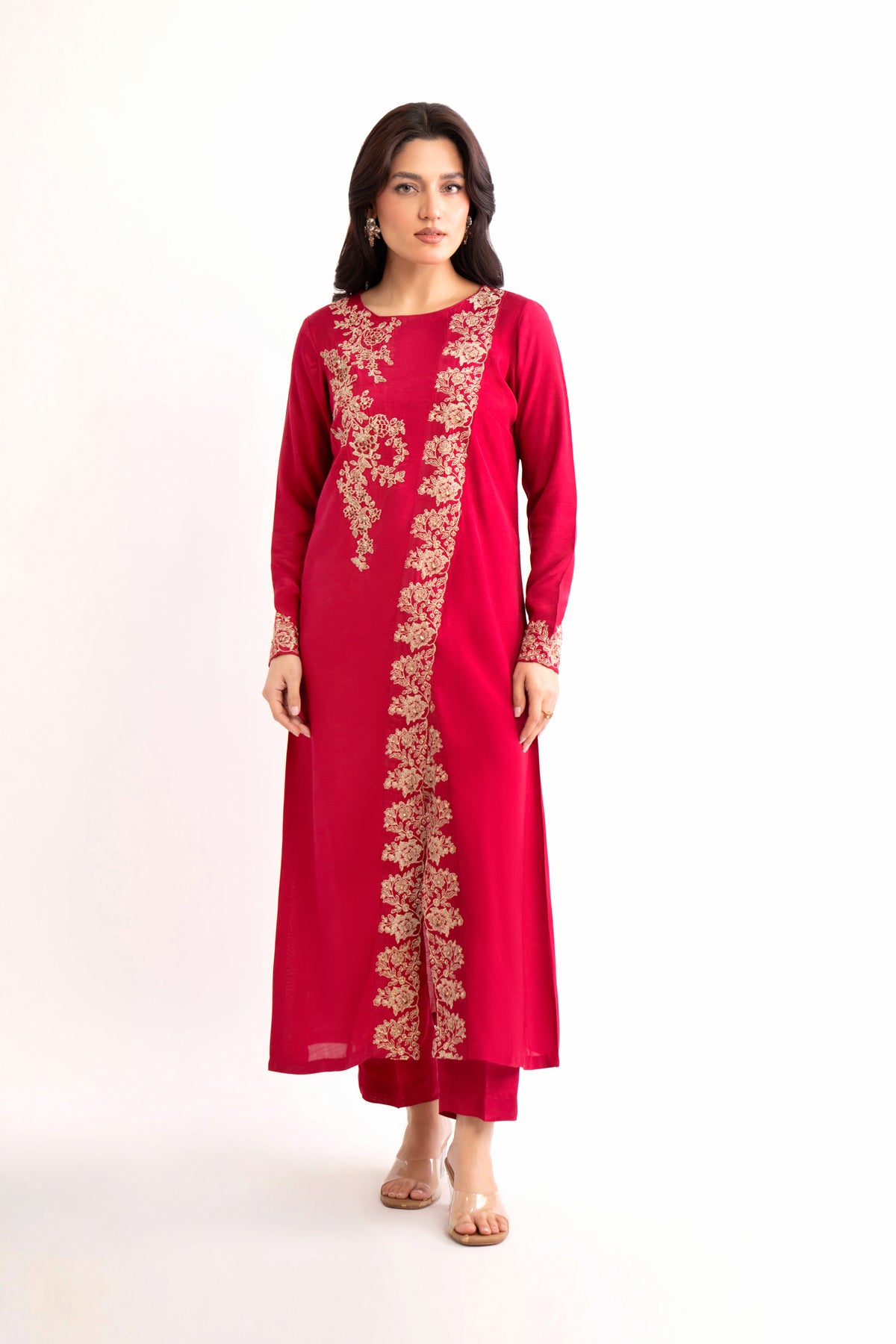 2 Piece Red Embroidered Suit (AS0476)