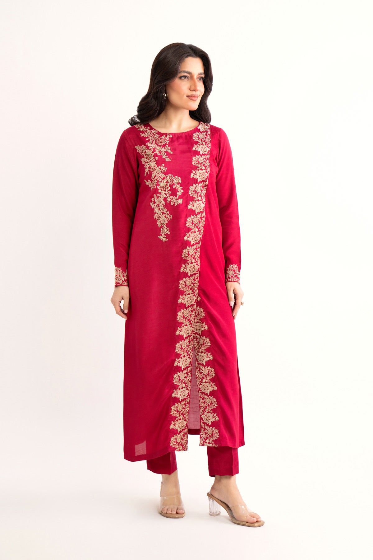 2 Piece Red Embroidered Suit (AS0476)