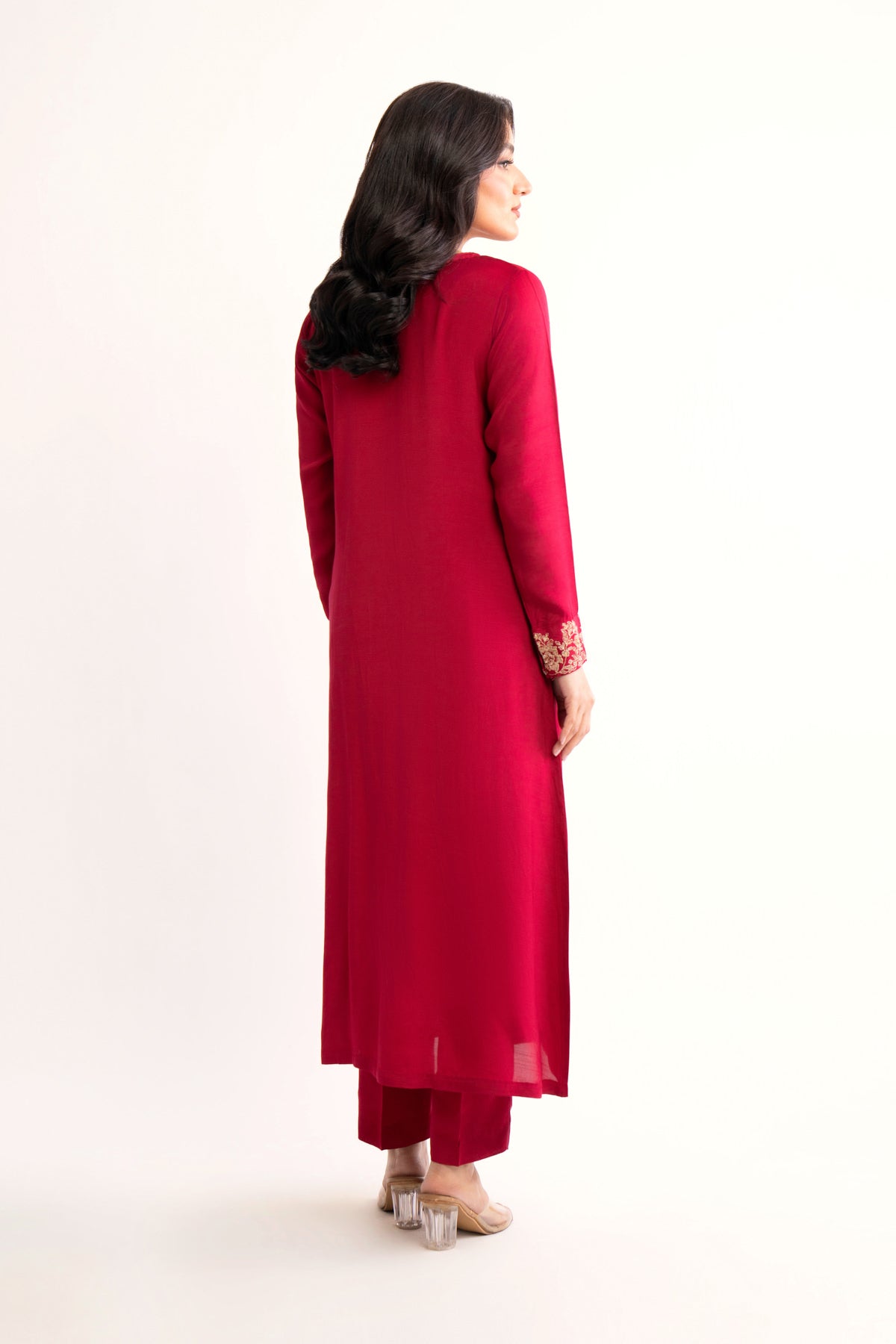 2 Piece Red Embroidered Suit (AS0476)