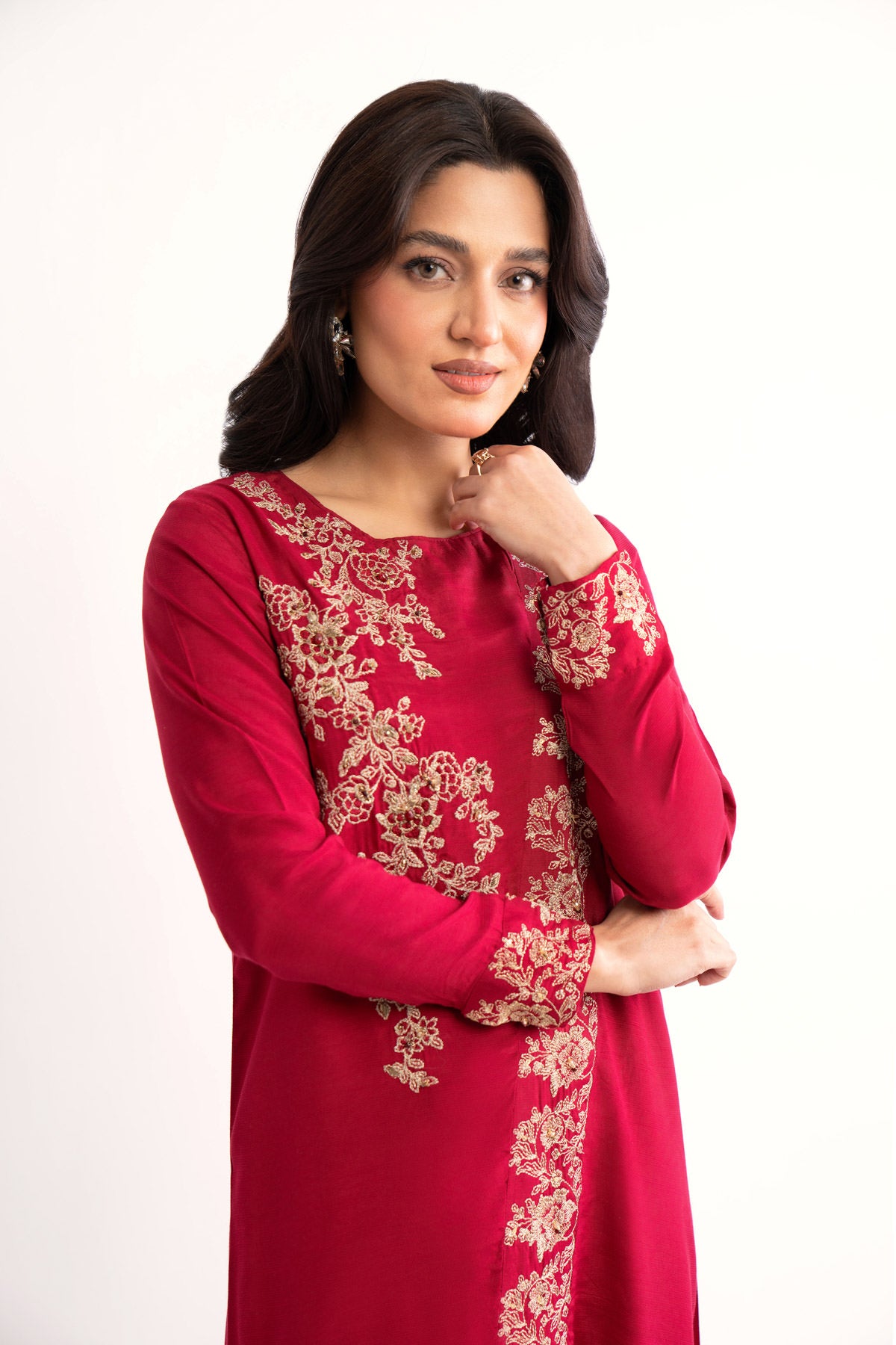 2 Piece Red Embroidered Suit (AS0476)