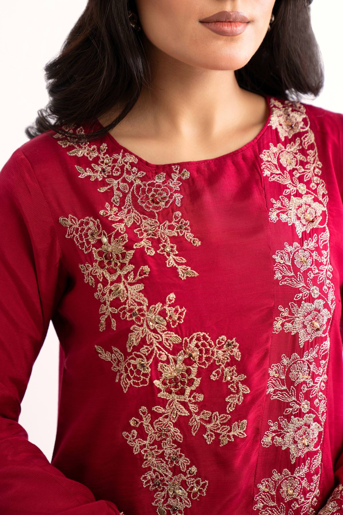 2 Piece Red Embroidered Suit (AS0476)