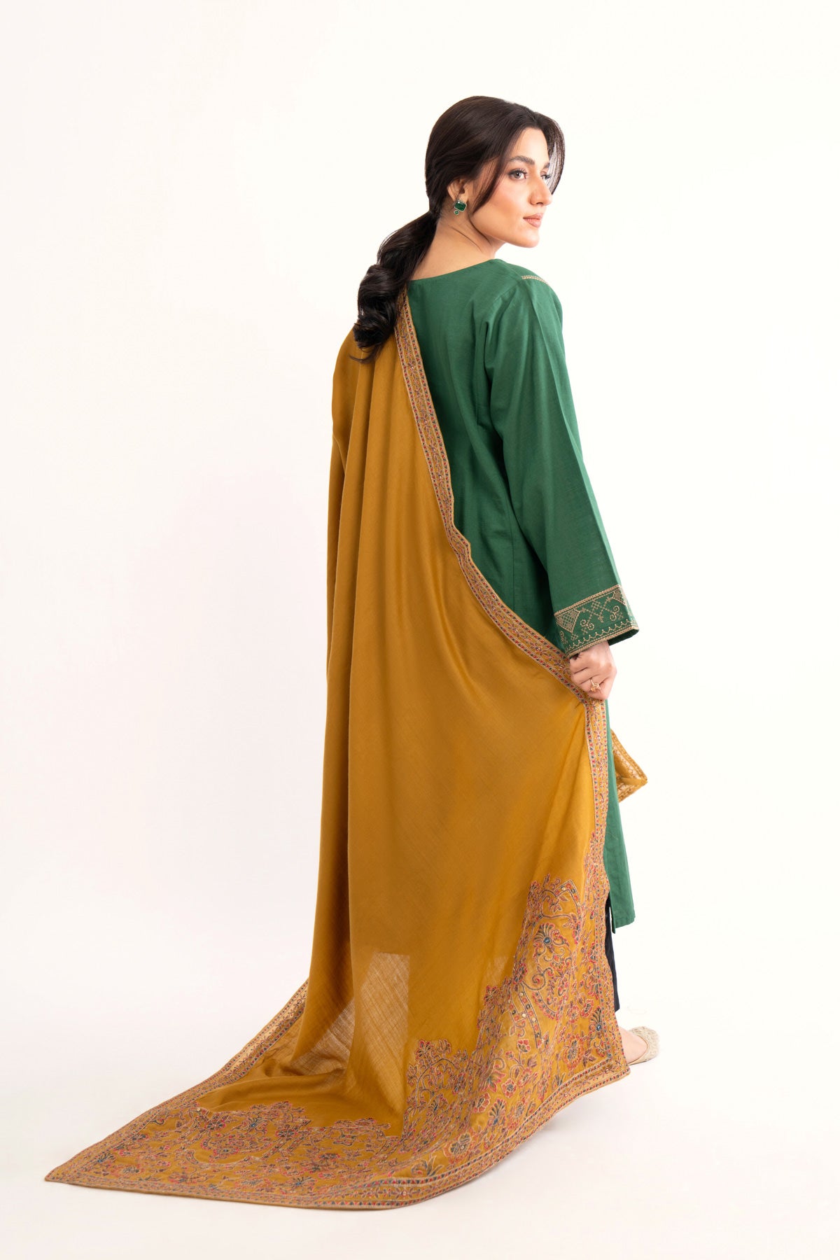 1 Piece Mustard Embroidered Shawl (BS0040)