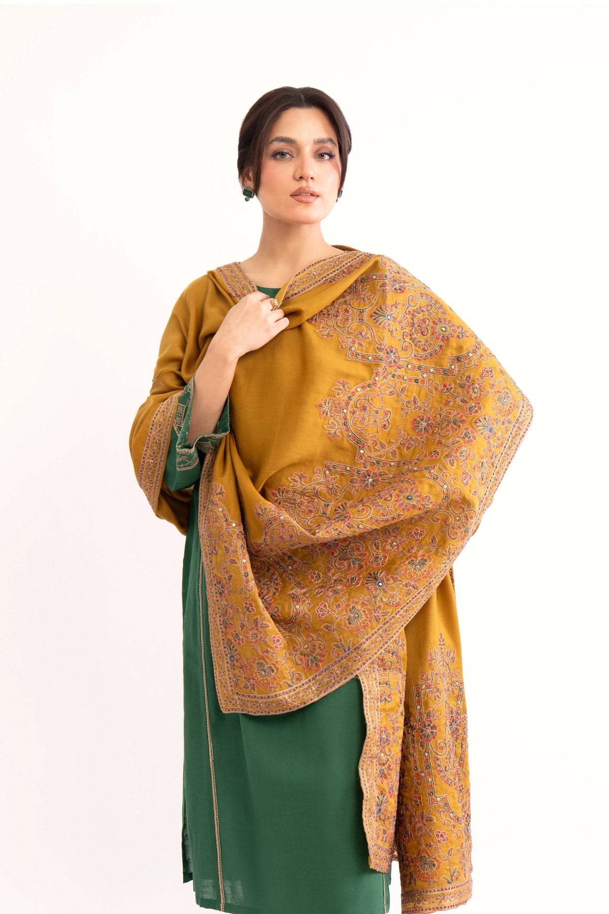 1 Piece Mustard Embroidered Shawl (BS0040)