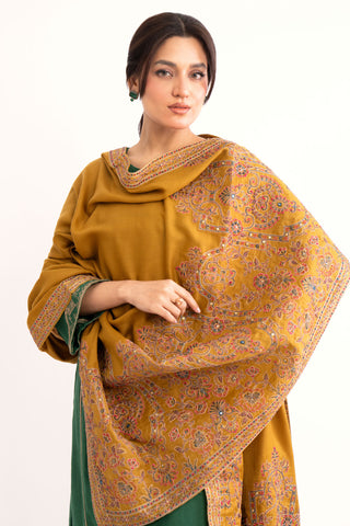 1 Piece Mustard Embroidered Shawl (BS0040)