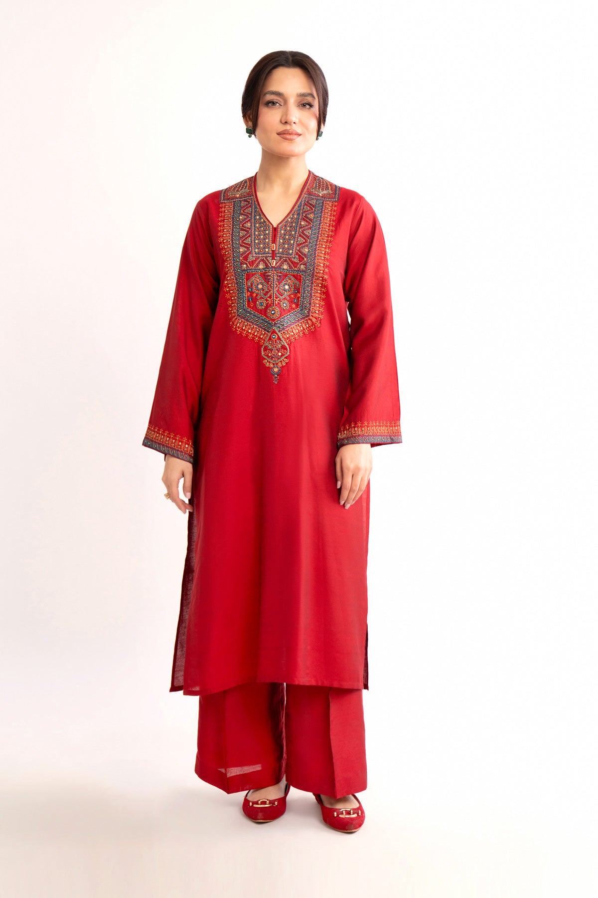 2 Piece Red Embroidered Suit (BA0137)