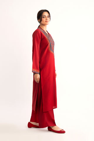 2 Piece Red Embroidered Suit (BA0137)