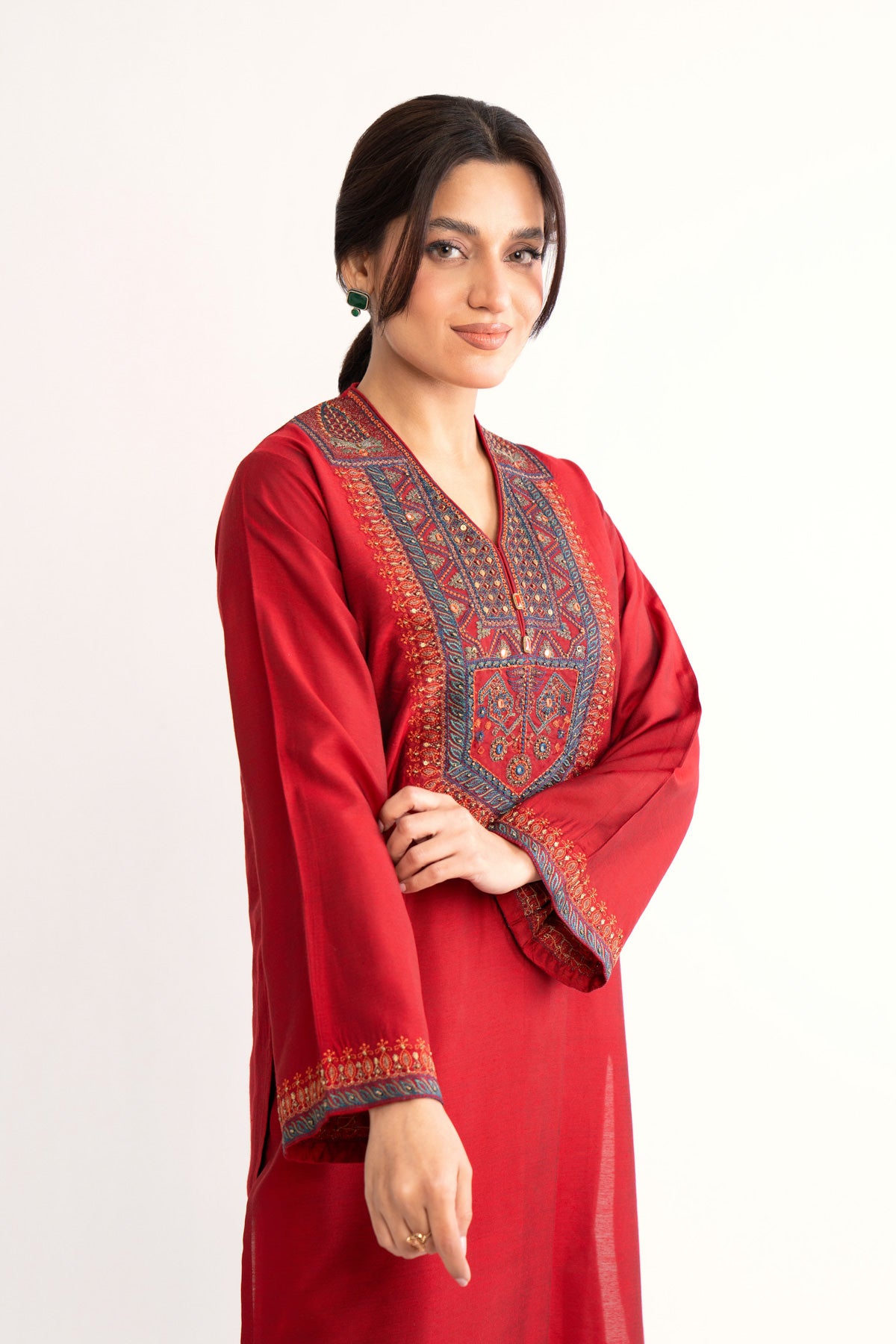 2 Piece Red Embroidered Suit (BA0137)