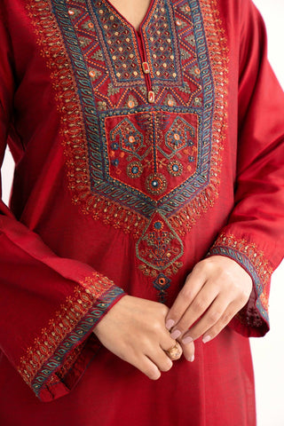 2 Piece Red Embroidered Suit (BA0137)