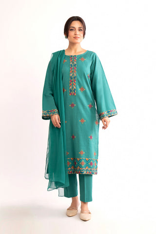 3 Piece Green Embroidered Suit (BA0136)