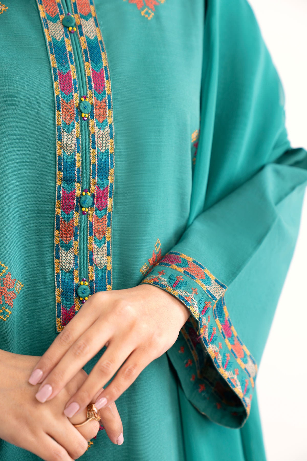 3 Piece Green Embroidered Suit (BA0136)