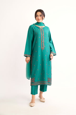 3 Piece Sea Green Embroidered Suit (BA0142)