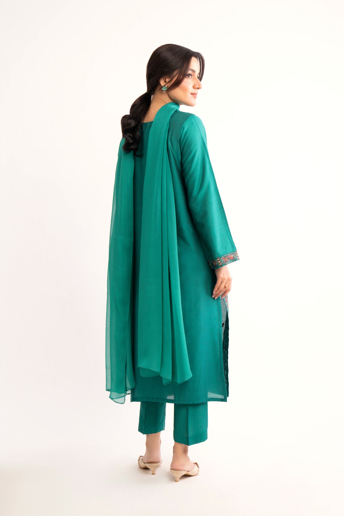 3 Piece Sea Green Embroidered Suit (BA0142)