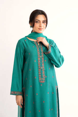 3 Piece Sea Green Embroidered Suit (BA0142)