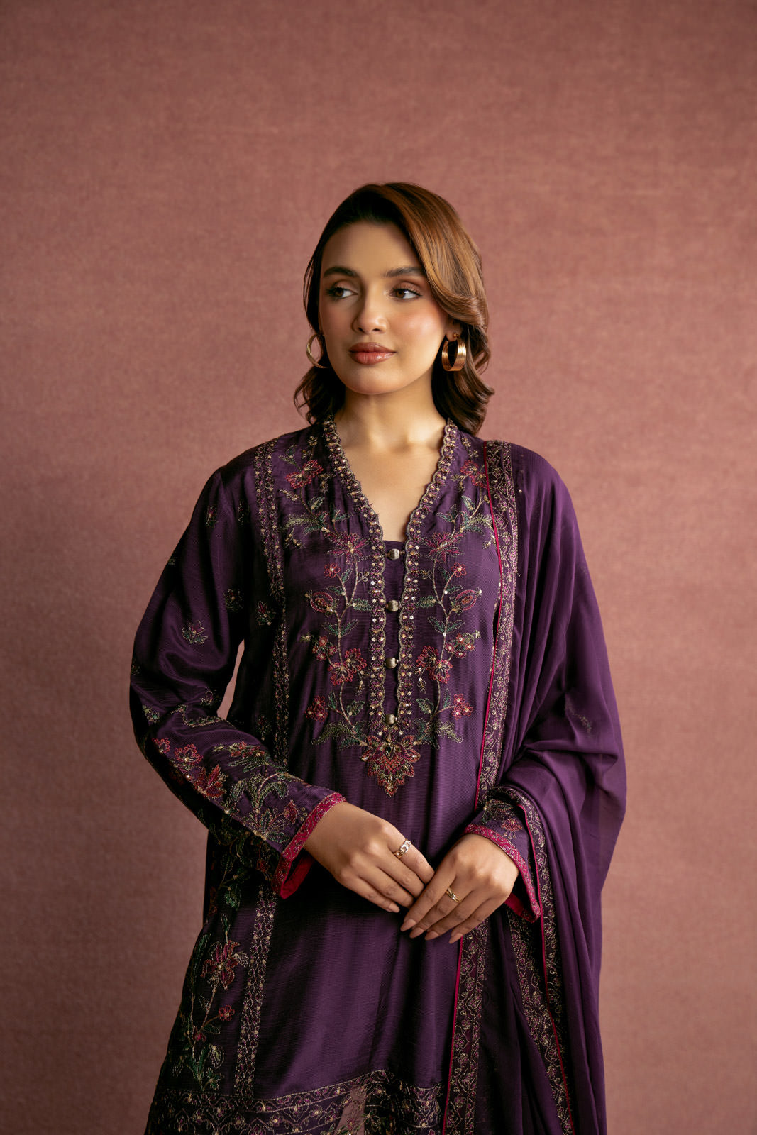 3 Piece Purple Embroidered Suit (AW0013)