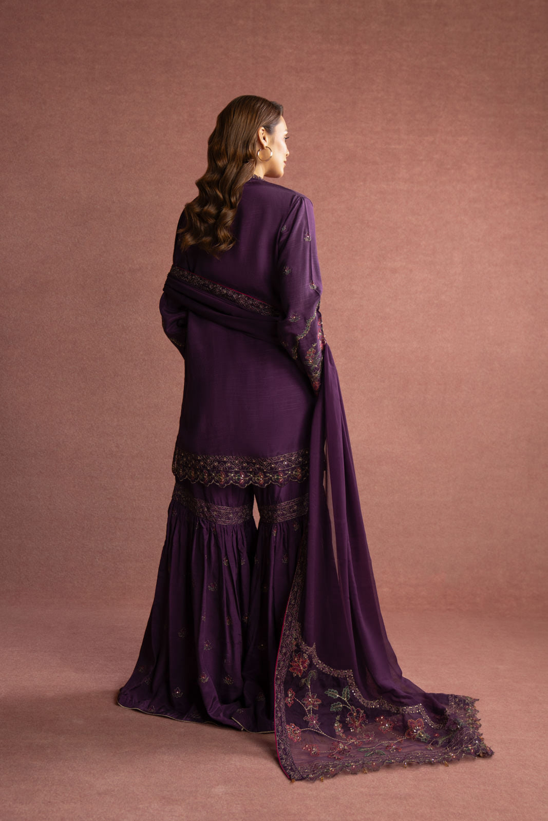 3 Piece Purple Embroidered Suit (AW0013)