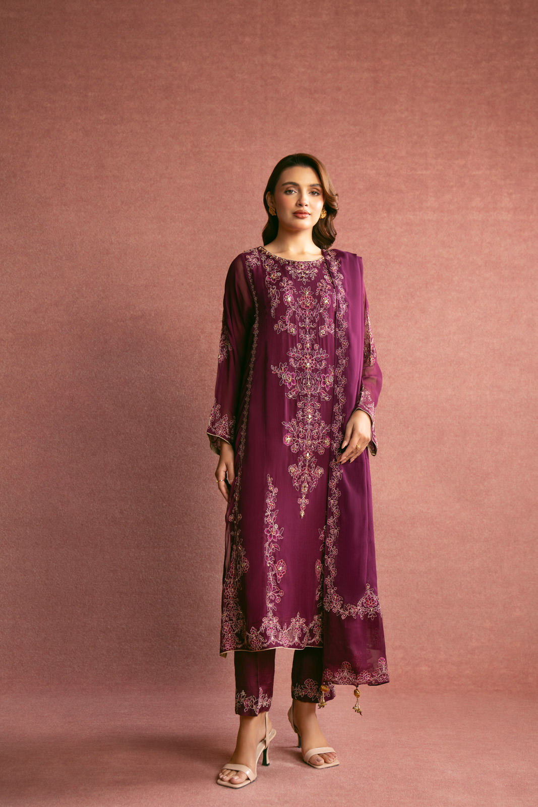 3 Piece Chiffon Embroidered Suit (AW0010)