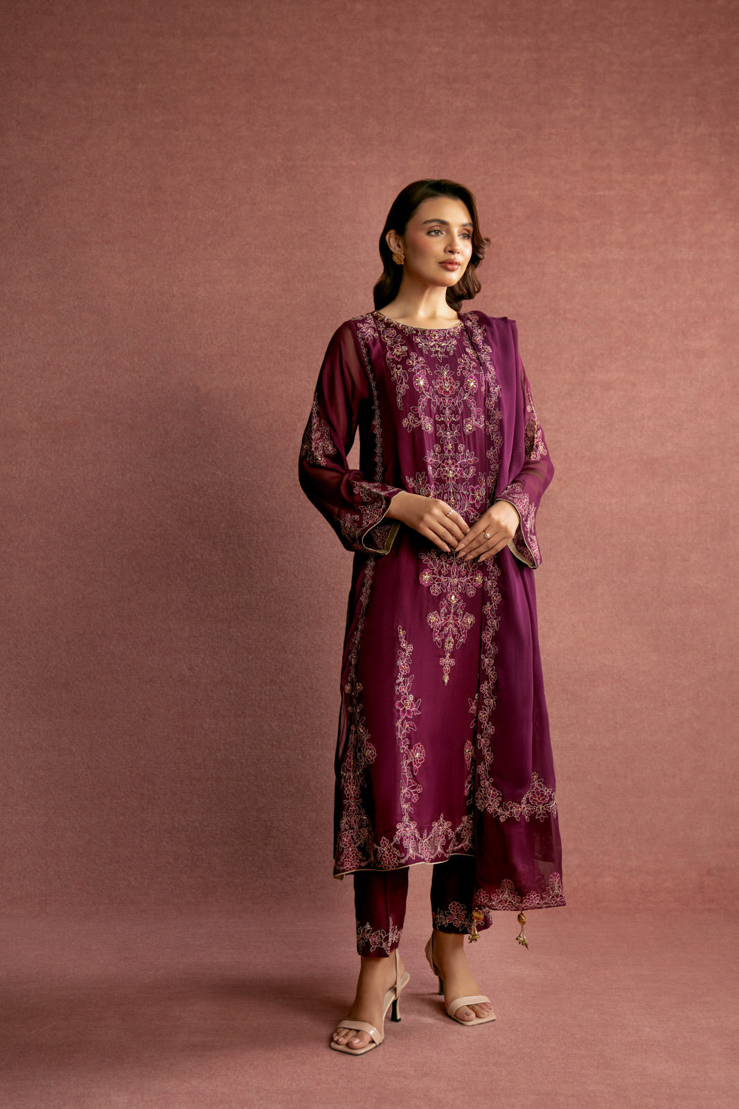 3 Piece Chiffon Embroidered Suit (AW0010)