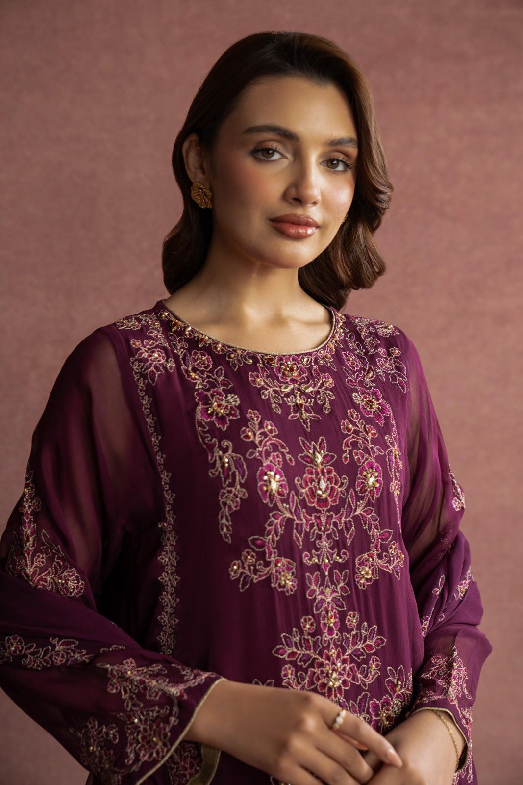 3 Piece Chiffon Embroidered Suit (AW0010)