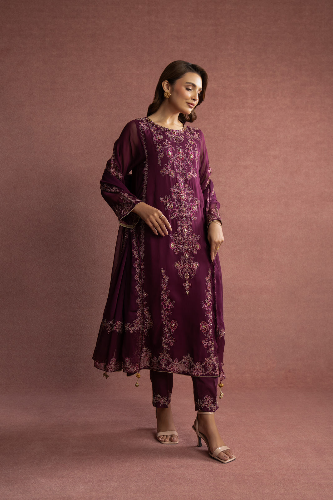 3 Piece Chiffon Embroidered Suit (AW0010)