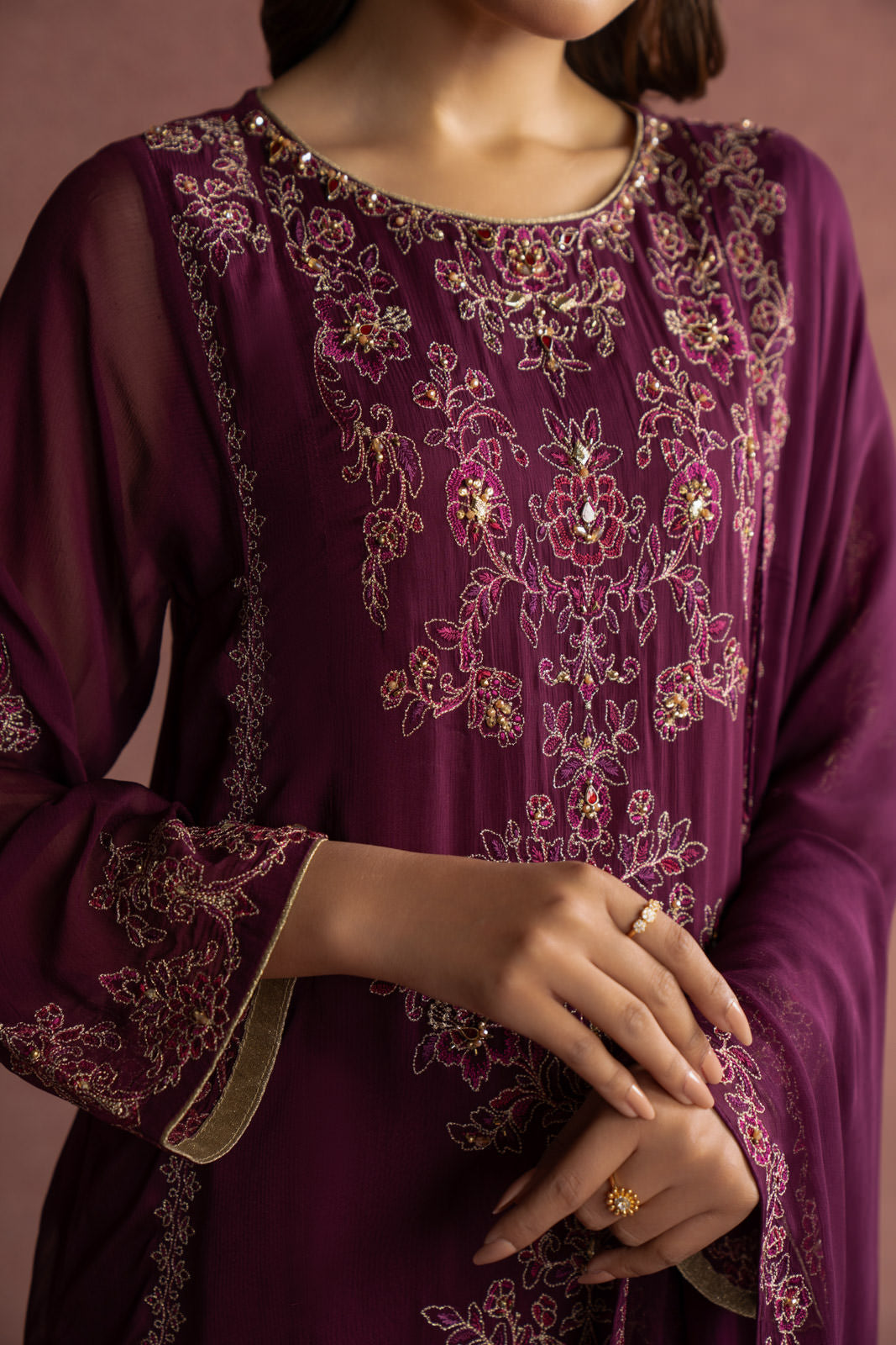 3 Piece Chiffon Embroidered Suit (AW0010)